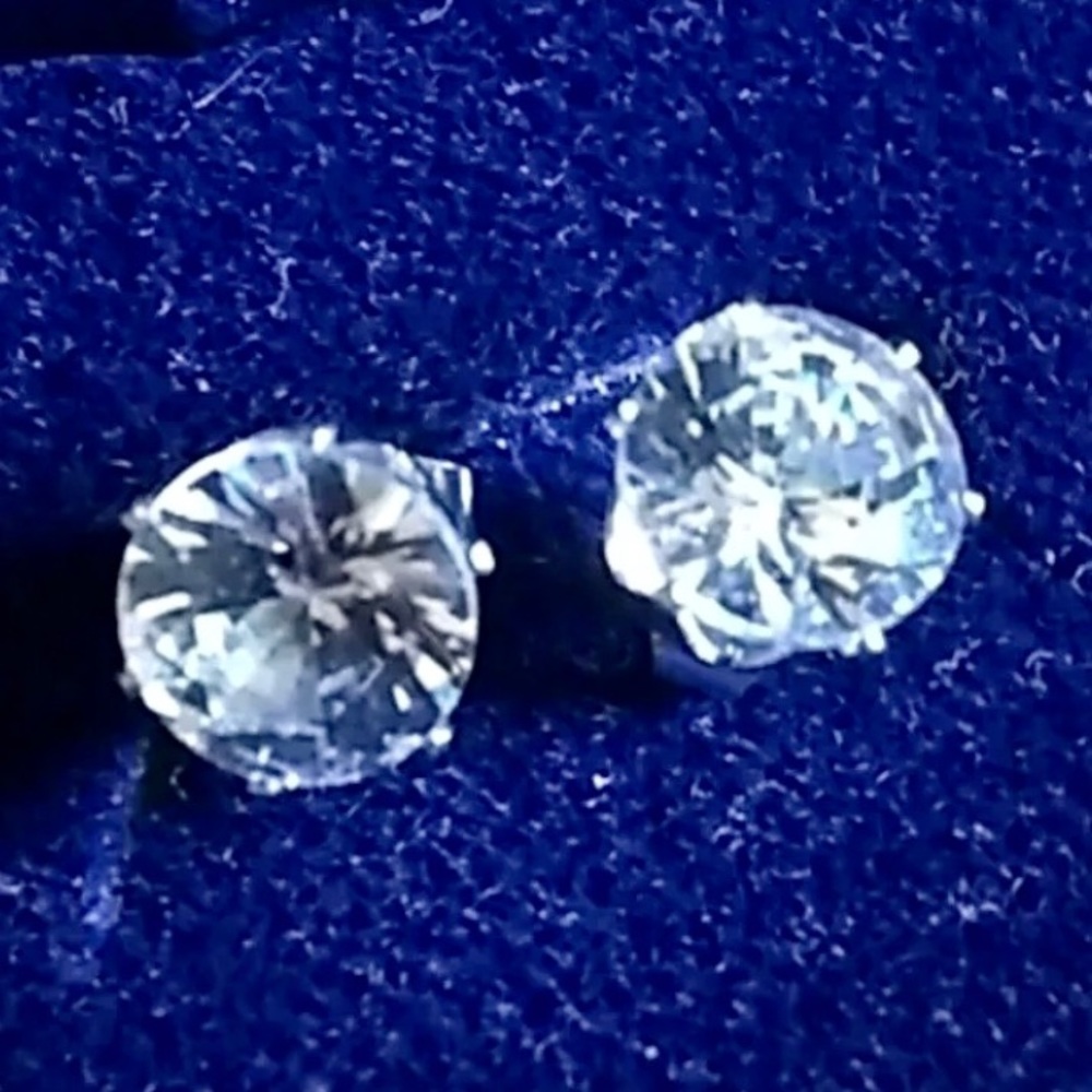 Sterling 925 Round CZ Stud Pierced Earrings